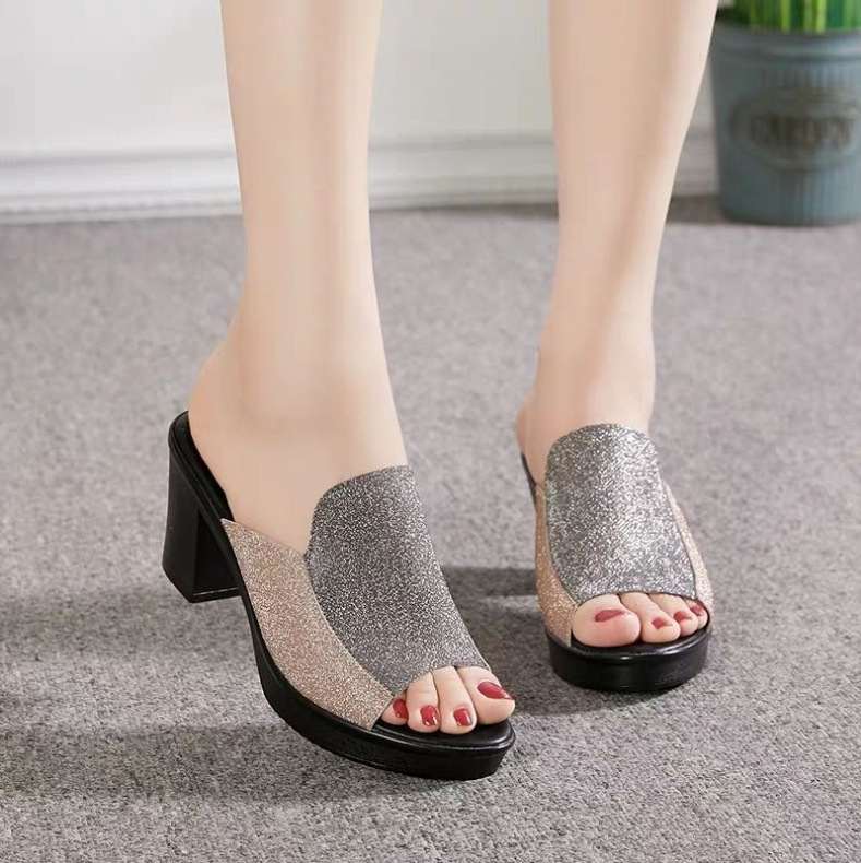 Large Size Sandals and Slippers with Thick Heels and High Heels Waterproof Platform Fish Mouth Shoes