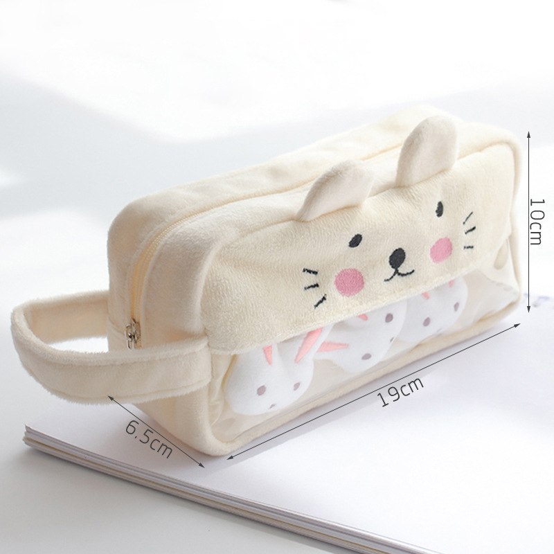 Transparent Large-capacity Plush Decompression Pencil Case Cute Stationery Box for Girls