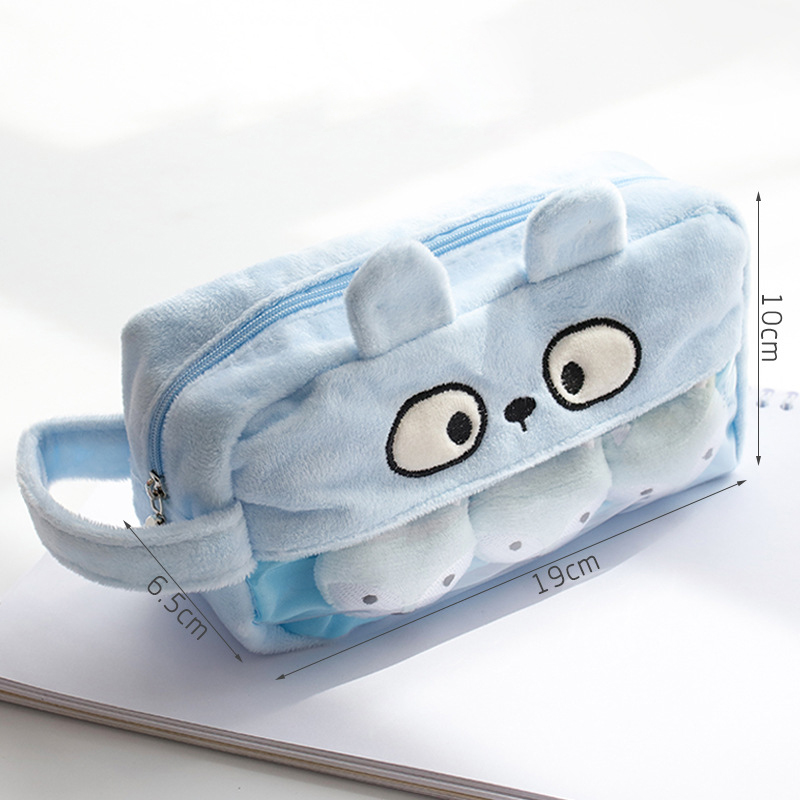 Transparent Large-capacity Plush Decompression Pencil Case Cute Stationery Box for Girls