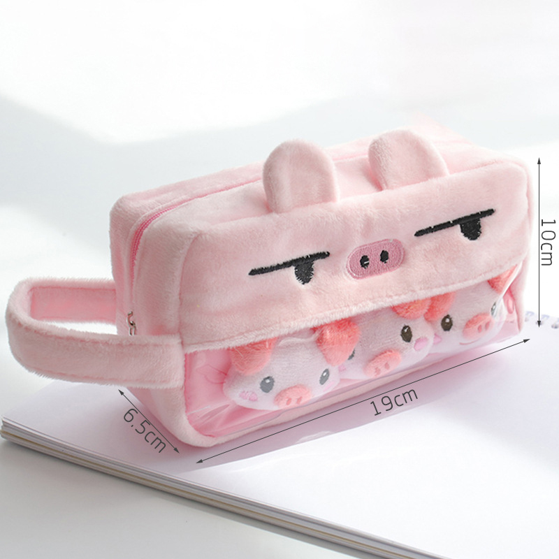 Transparent Large-capacity Plush Decompression Pencil Case Cute Stationery Box for Girls