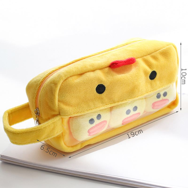 Transparent Large-capacity Plush Decompression Pencil Case Cute Stationery Box for Girls