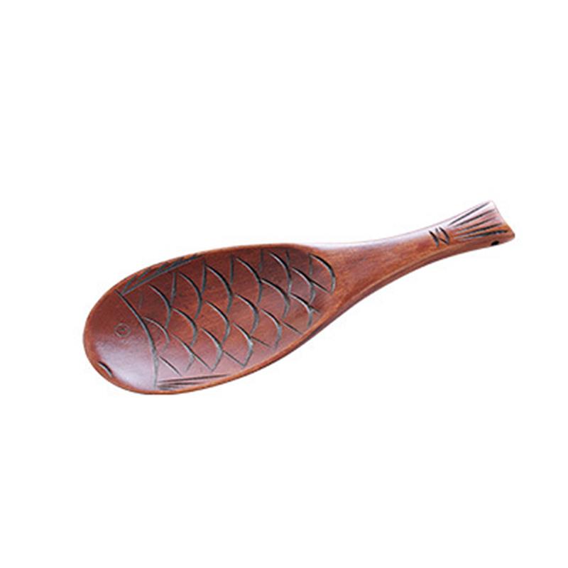 Wooden Shovel Rice Spoon Hand Polished Fish Shape Wooden Rice Scoop For Rice Soup Kitchen Cooking