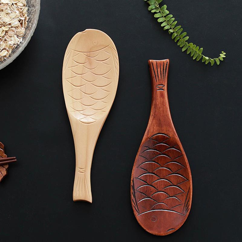 Wooden Shovel Rice Spoon Hand Polished Fish Shape Wooden Rice Scoop For Rice Soup Kitchen Cooking