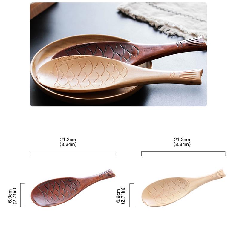 Wooden Shovel Rice Spoon Hand Polished Fish Shape Wooden Rice Scoop For Rice Soup Kitchen Cooking