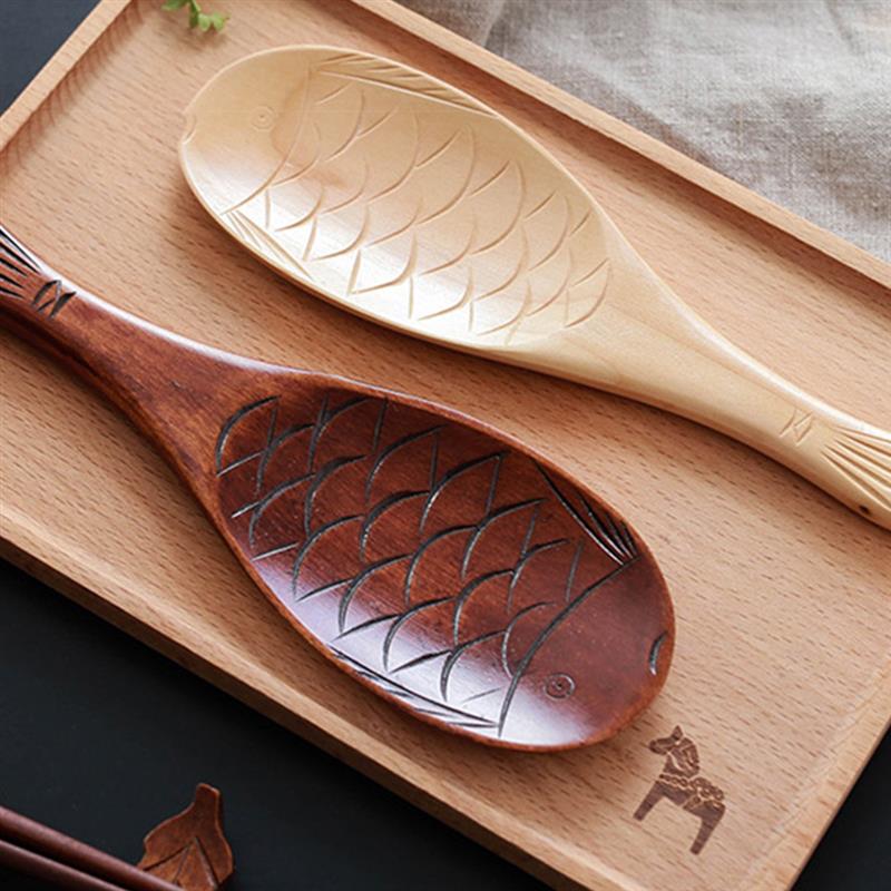 Wooden Shovel Rice Spoon Hand Polished Fish Shape Wooden Rice Scoop For Rice Soup Kitchen Cooking