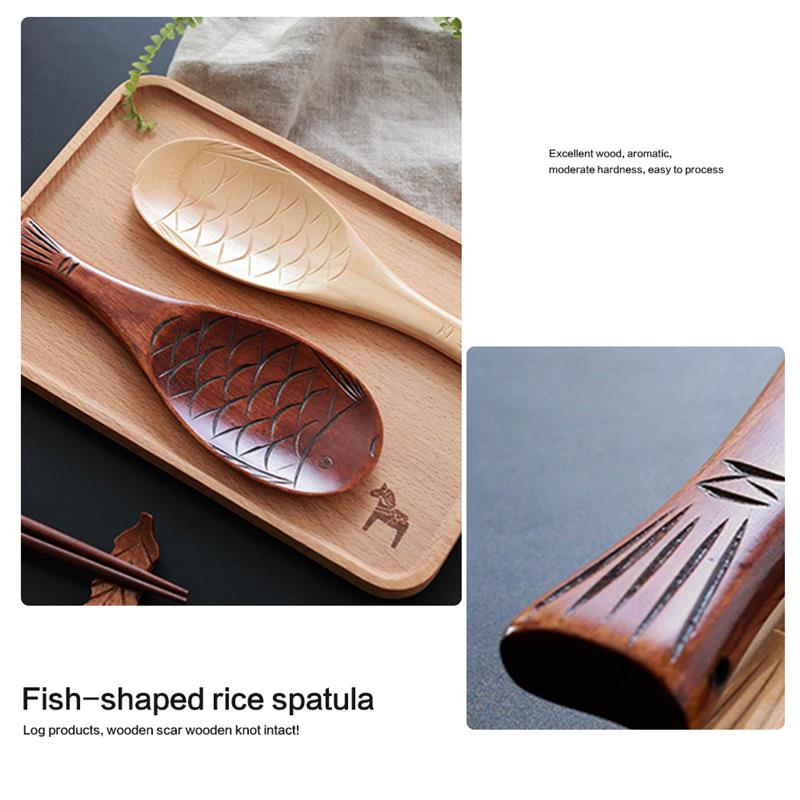 Wooden Shovel Rice Spoon Hand Polished Fish Shape Wooden Rice Scoop For Rice Soup Kitchen Cooking