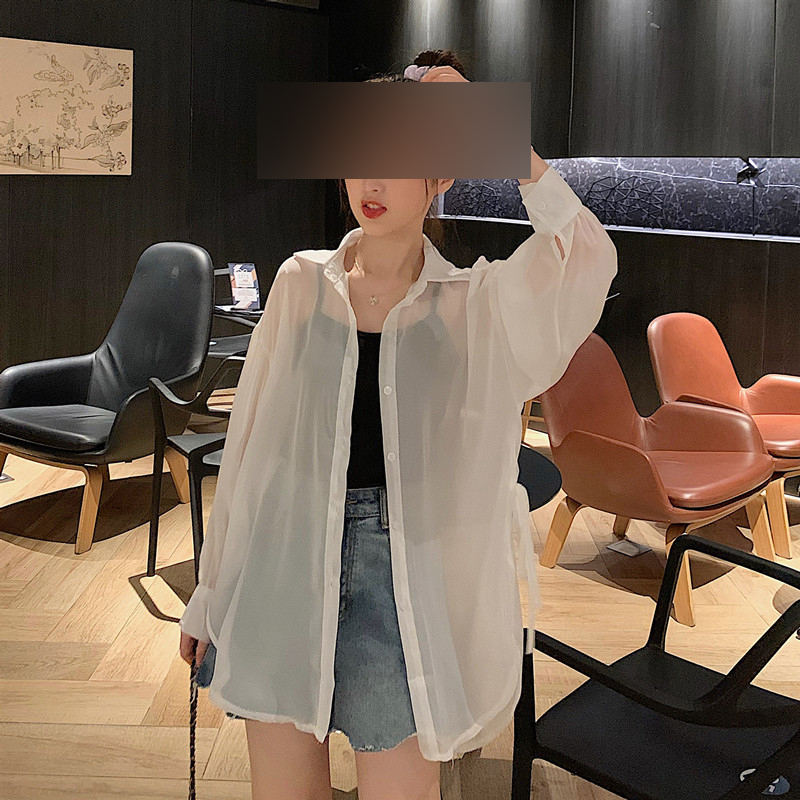 Sun Protection Clothing Women's  Candy Color Loose Slit Long-sleeved Sun Protection Shirt Top