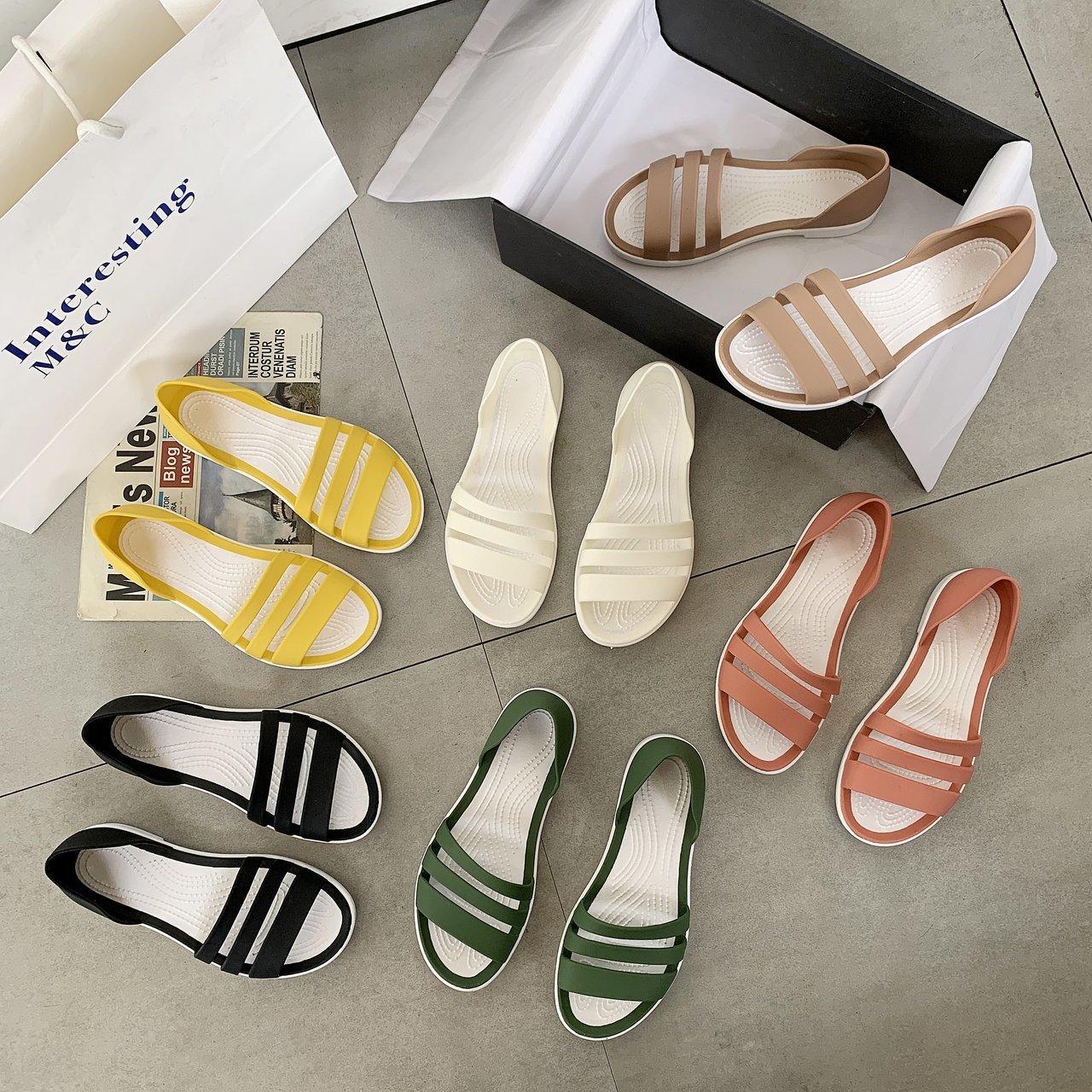 Sandals Women's New One-step Women's Large Size Waterproof Beach Casual Flat Shoes