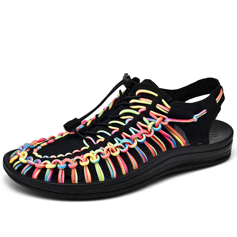 Sandals Men's Summer Soft-soled Beach Shoes Men's Hole Woven Couple Casual Sports Slippers