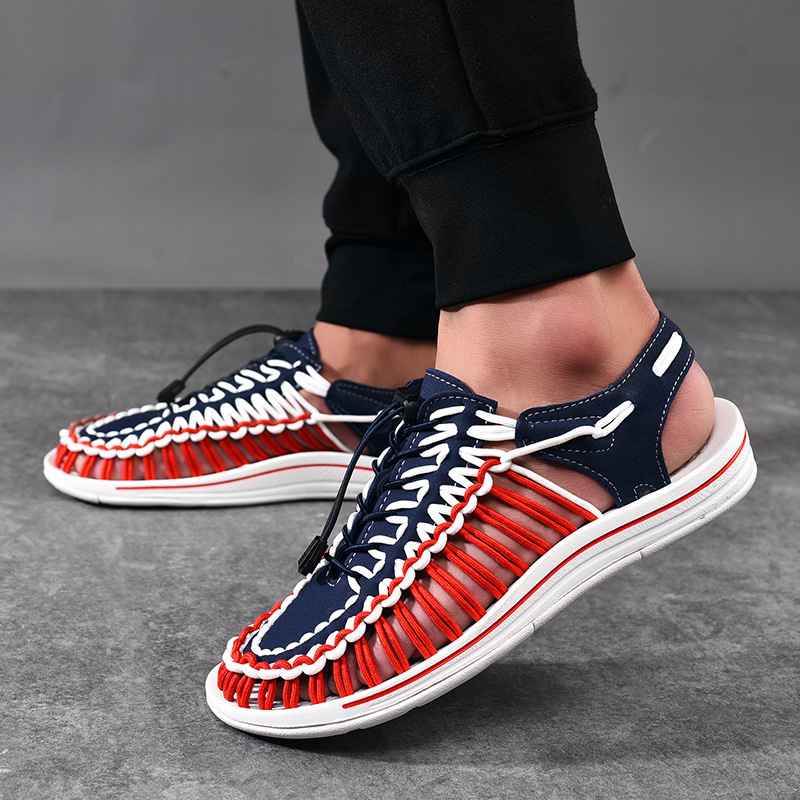 Sandals Men's Summer Soft-soled Beach Shoes Men's Hole Woven Couple Casual Sports Slippers