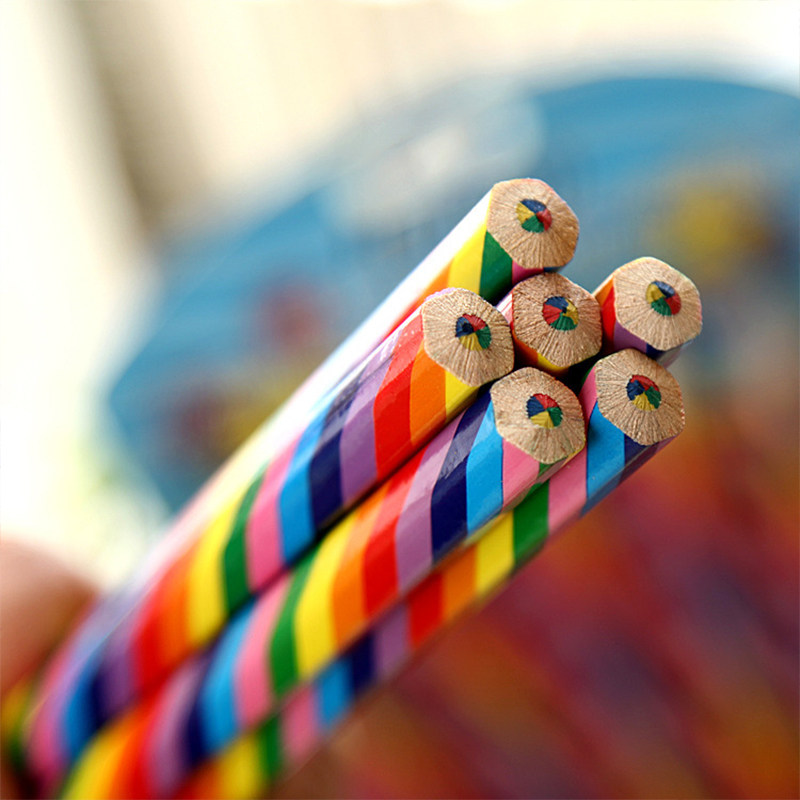 10pcs/pack Kawaii 4 Color Concentric Rainbow Pencil Crayons Colored Pencil Set Art School Supplies for Painting Graffiti Drawing