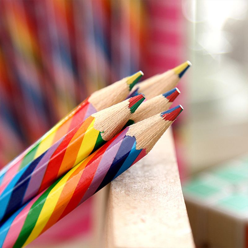 10pcs/pack Kawaii 4 Color Concentric Rainbow Pencil Crayons Colored Pencil Set Art School Supplies for Painting Graffiti Drawing