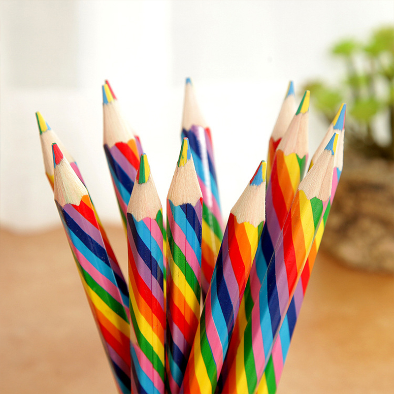 10pcs/pack Kawaii 4 Color Concentric Rainbow Pencil Crayons Colored Pencil Set Art School Supplies for Painting Graffiti Drawing