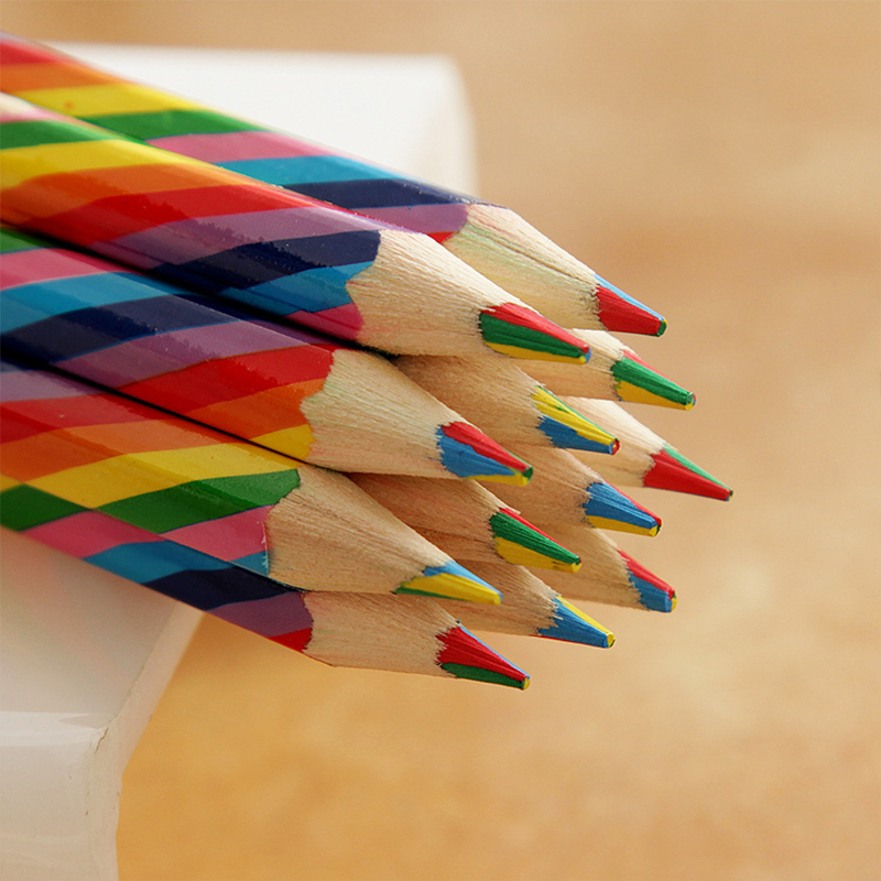 10pcs/pack Kawaii 4 Color Concentric Rainbow Pencil Crayons Colored Pencil Set Art School Supplies for Painting Graffiti Drawing