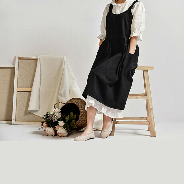 1PC Autumn Female Women Bib Apron Cotton Linen Pinafore Dress Cafe Kitchen Cooking Florist Vintage