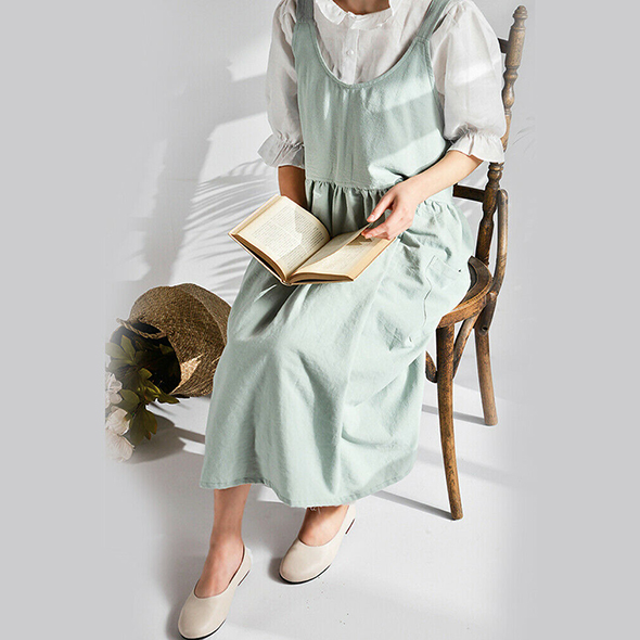 1PC Autumn Female Women Bib Apron Cotton Linen Pinafore Dress Cafe Kitchen Cooking Florist Vintage