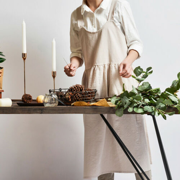 1PC Autumn Female Women Bib Apron Cotton Linen Pinafore Dress Cafe Kitchen Cooking Florist Vintage