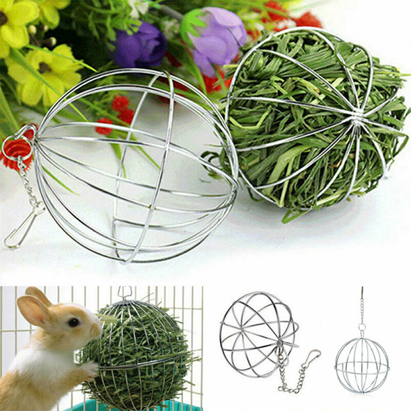 Stainless Steel Round Sphere Feed Dispense Exercise Hanging Hay Ball Guinea Pig Hamster Rabbit Pet Toy
