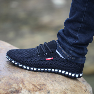 Breathable mesh shoes men's hollow canvas shoes sports and leisure large size men's shoes