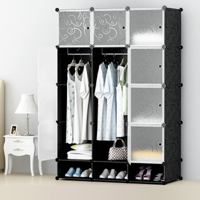 【Promotion】3 Columns DIY Wardrobe Large Capacity Assemble Wardrobe Home Storage Furniture with Shoe Cabinet