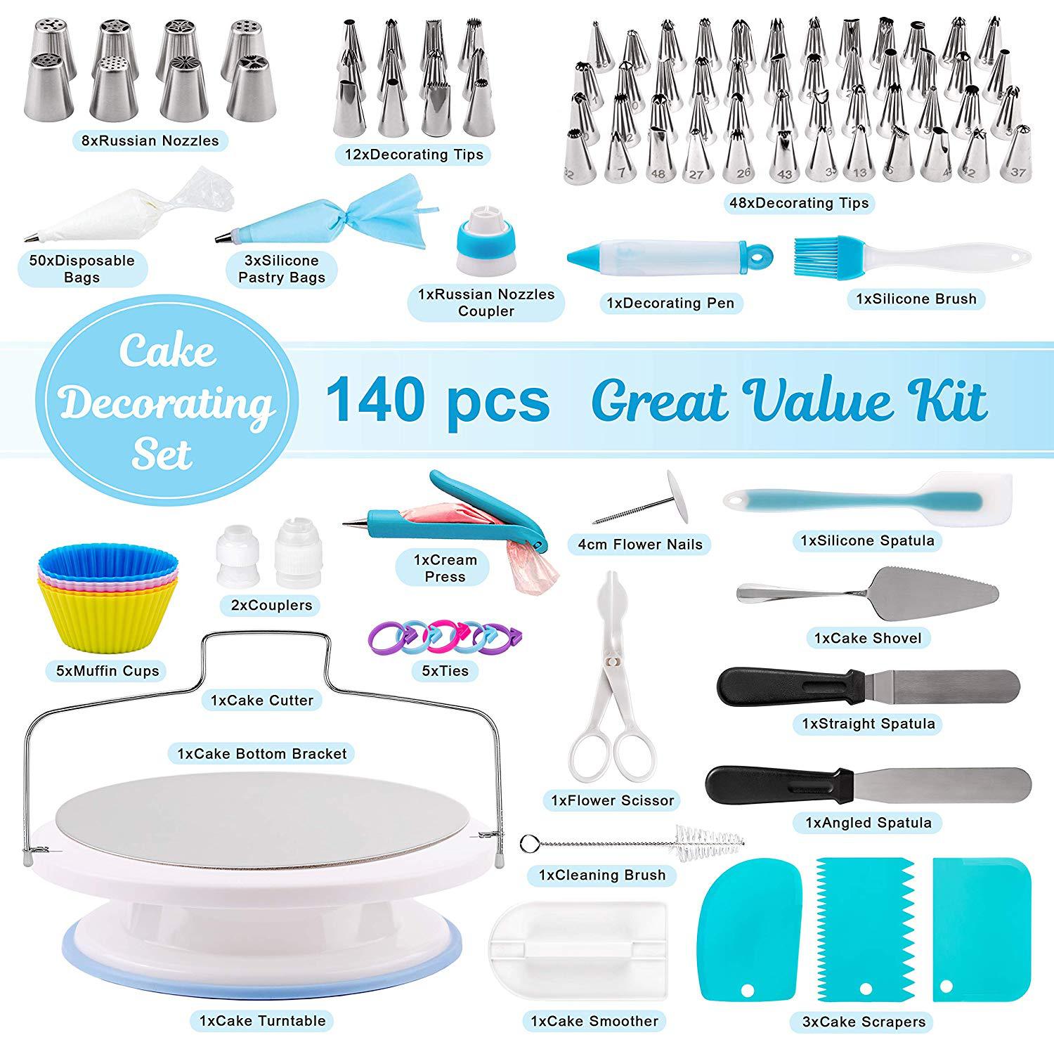 Happy family 140 PCS/Set Multifunction Cake Turntable Set Cake Decorating Kitchen Tools