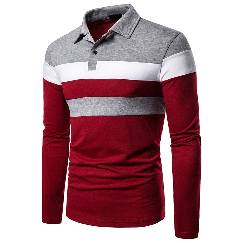 Men's long-sleeved T-shirt men's casual fake color matching fit men's POLO bottoming T-shirt