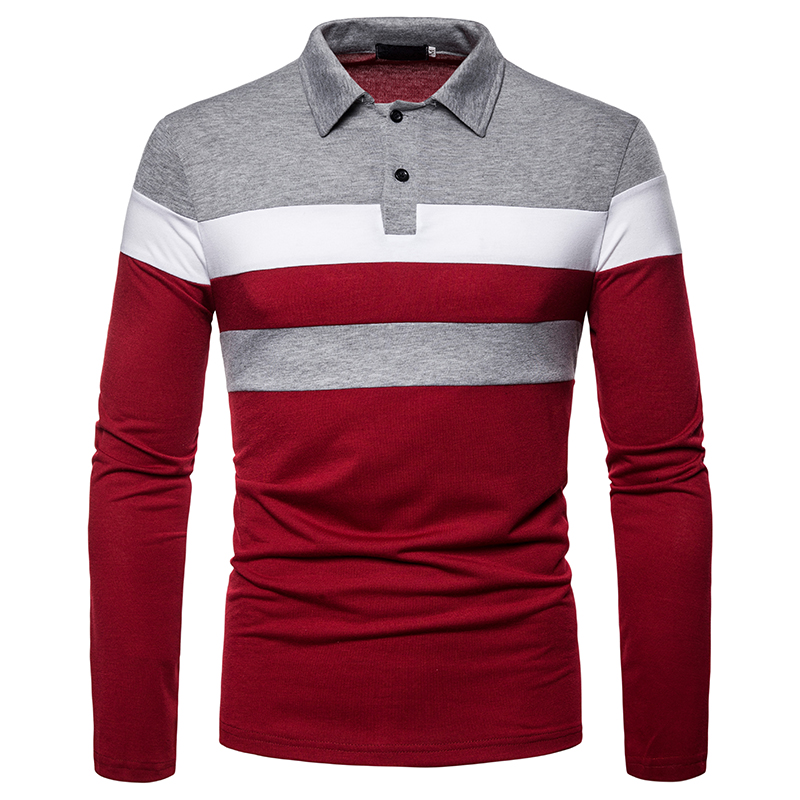 Men's long-sleeved T-shirt men's casual fake color matching fit men's POLO bottoming T-shirt