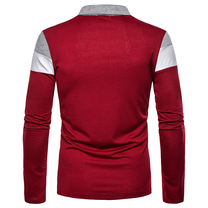 Men's long-sleeved T-shirt men's casual fake color matching fit men's POLO bottoming T-shirt