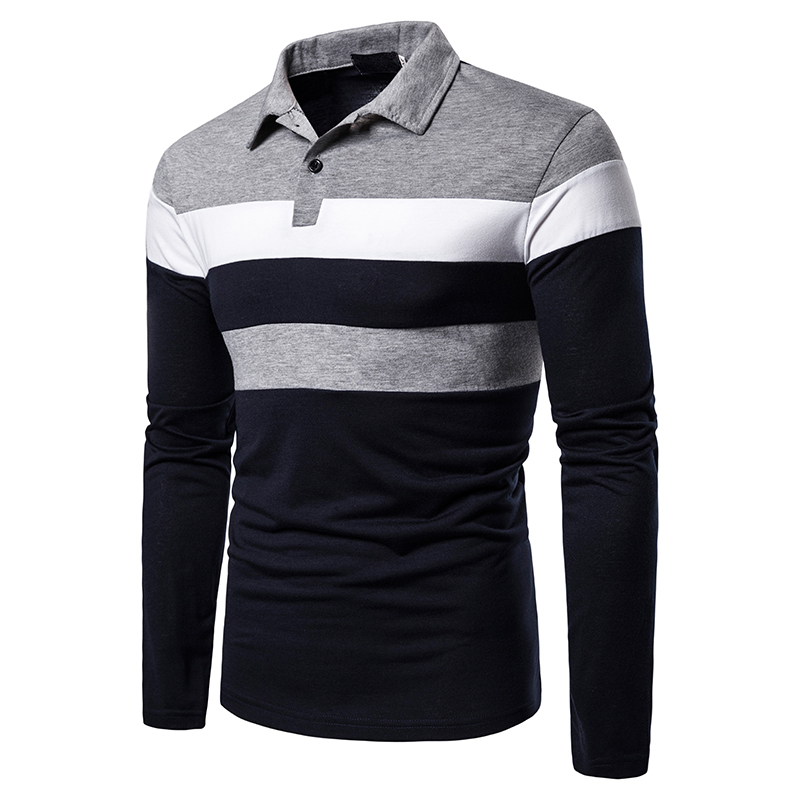 Men's long-sleeved T-shirt men's casual fake color matching fit men's POLO bottoming T-shirt