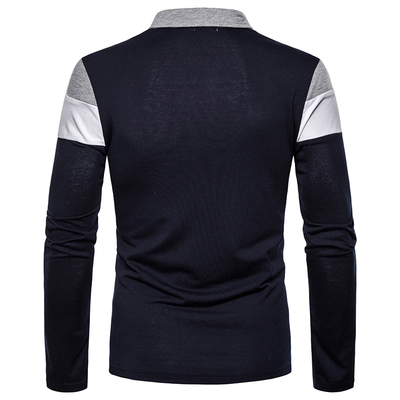 Men's long-sleeved T-shirt men's casual fake color matching fit men's POLO bottoming T-shirt