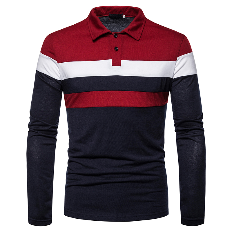 Men's long-sleeved T-shirt men's casual fake color matching fit men's POLO bottoming T-shirt