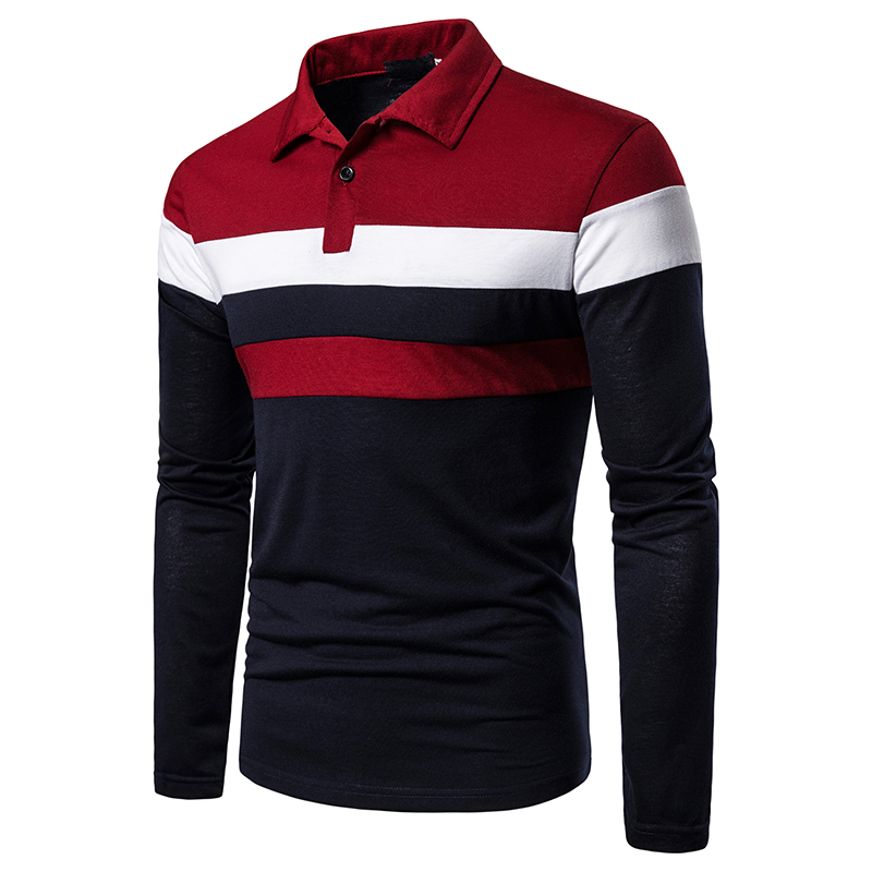 Men's long-sleeved T-shirt men's casual fake color matching fit men's POLO bottoming T-shirt