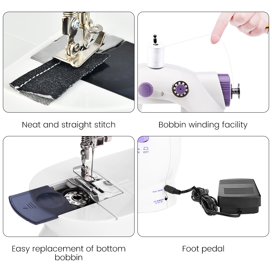 Sewing Machine Mini Portable Household Night Light Foot Pedal  Two Thread Kit Electric