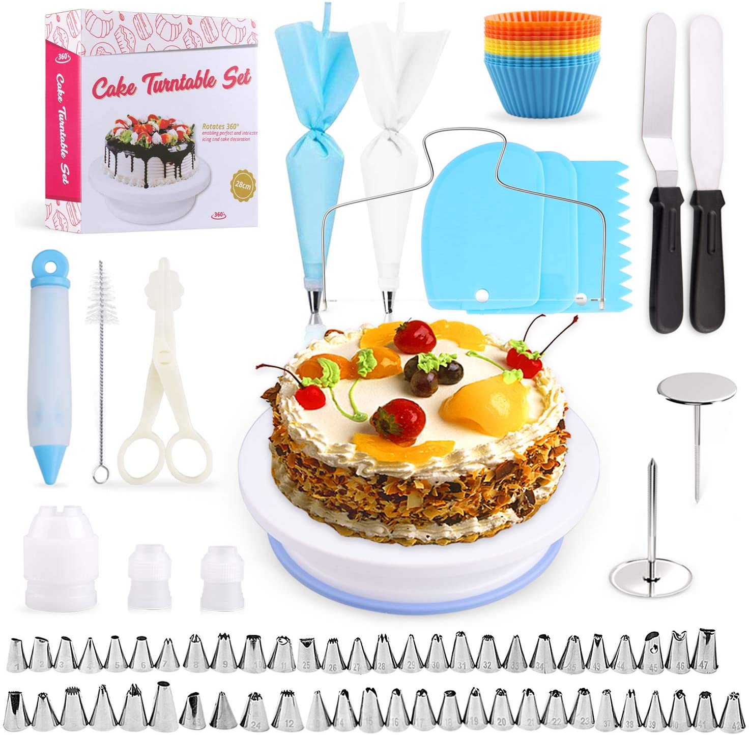 106pcs Cake Decorating Set Cupcake Decorating Kit Baking Supplies with Nonslip Turntable Stand
