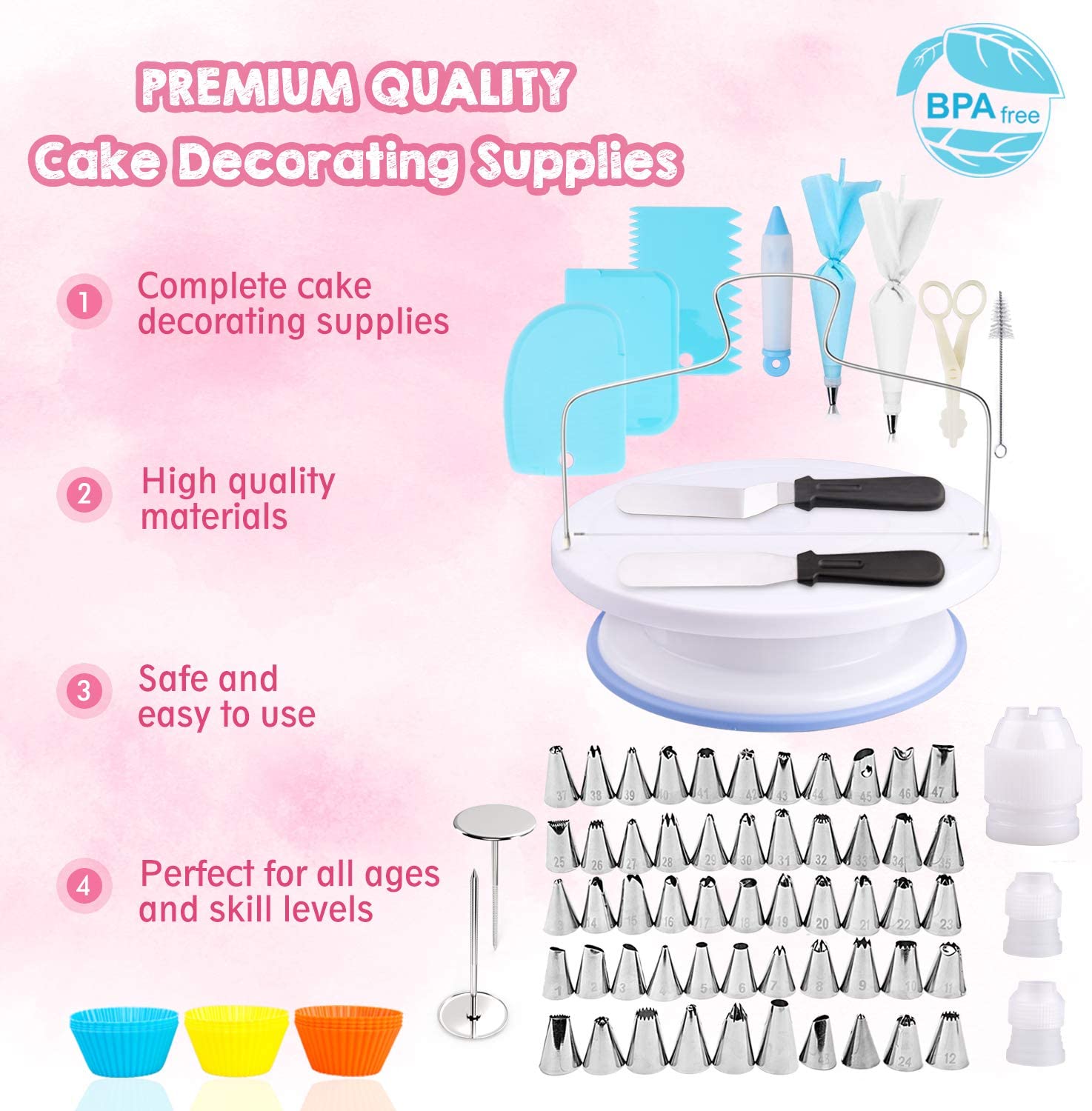 106pcs Cake Decorating Set Cupcake Decorating Kit Baking Supplies with Nonslip Turntable Stand