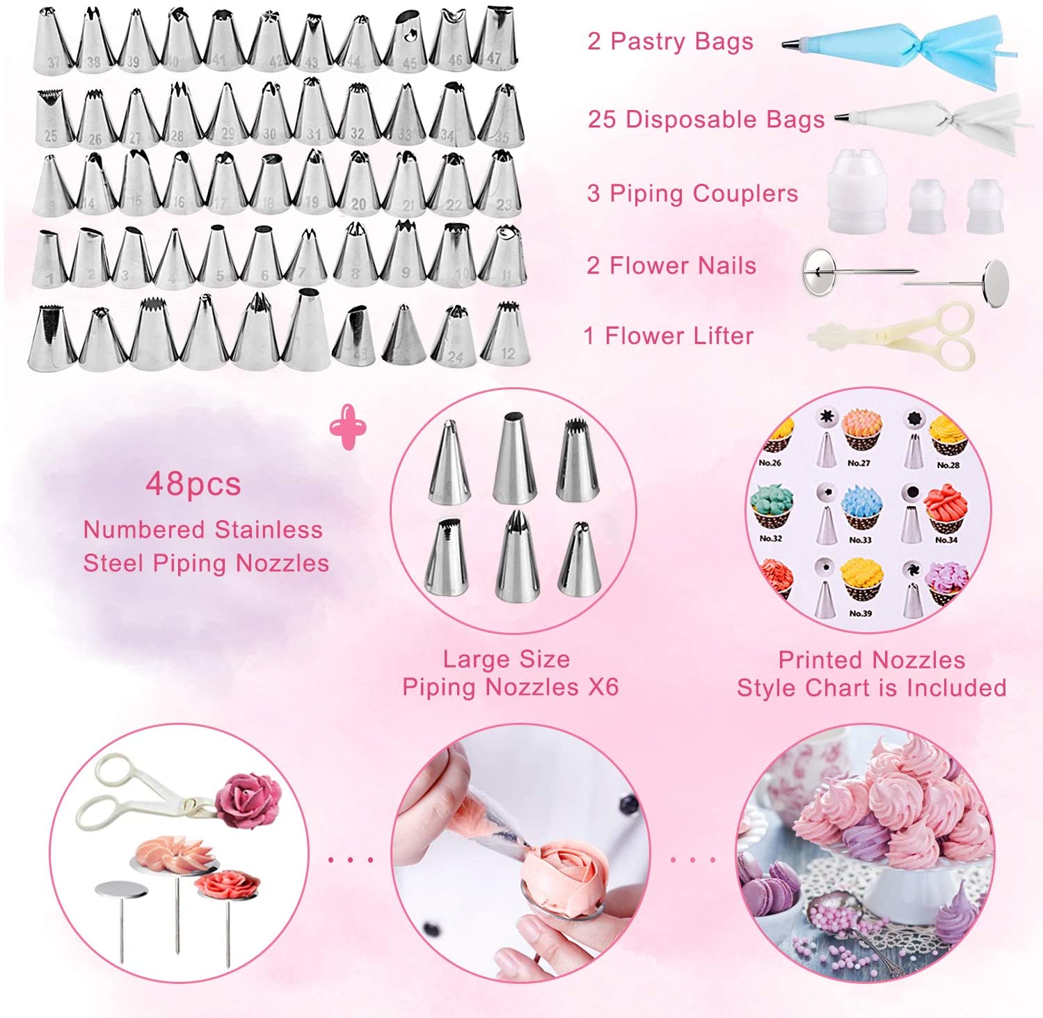106pcs Cake Decorating Set Cupcake Decorating Kit Baking Supplies with Nonslip Turntable Stand