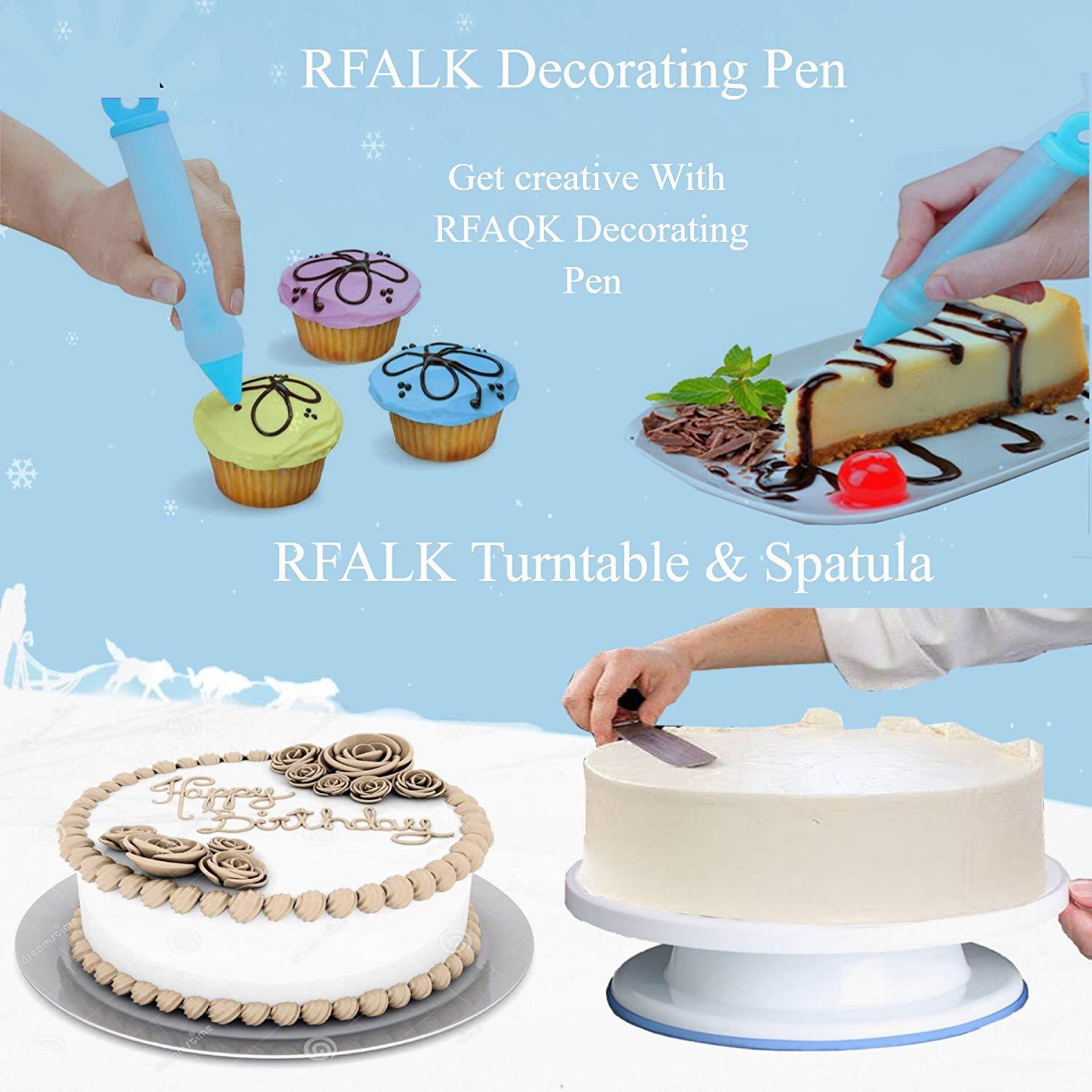 73PCS Multifunction Cake Decorating Kit Cake Turntable Set Pastry Tube Fondant KitchenTool