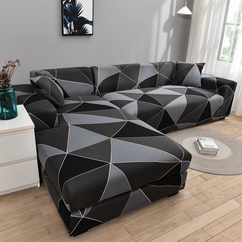 Square lattice printed L shape sofa covers for living room sofa protector 2-seater