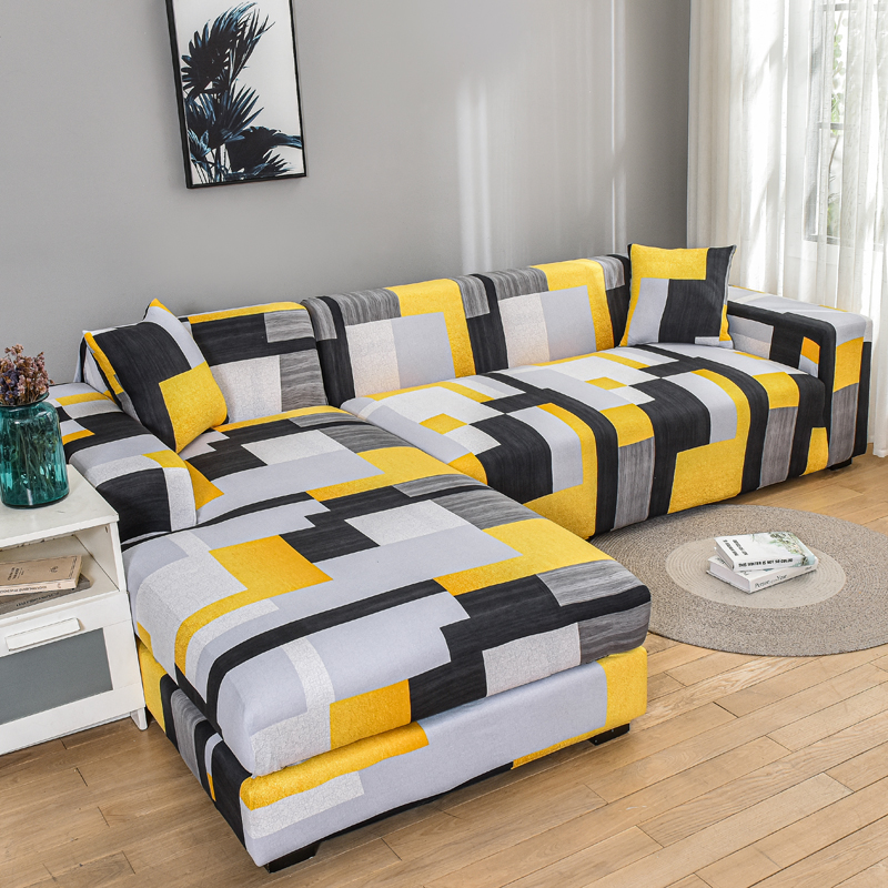 Square lattice printed L shape sofa covers for living room sofa protector 2-seater