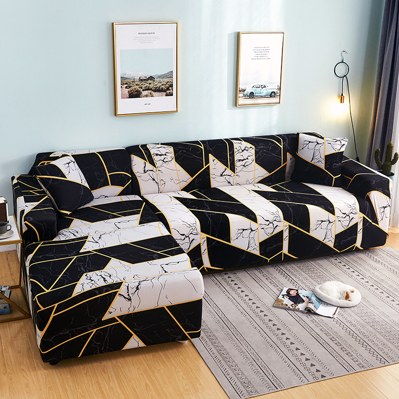 Square lattice printed L shape sofa covers for living room sofa protector 2-seater