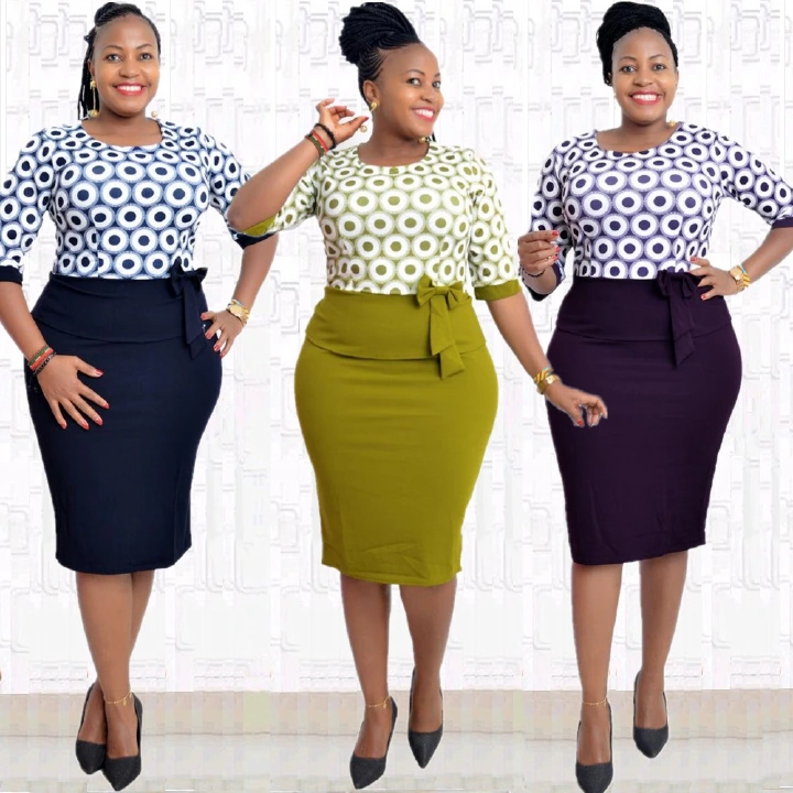 African plus size women's new round neck half sleeve bow print polka dot dress