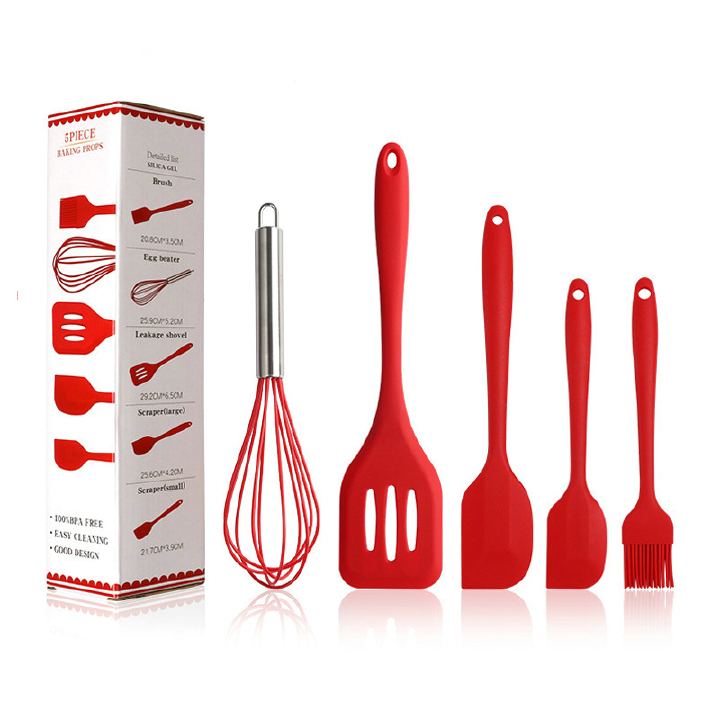 5 Pcs Silicone Kitchen Utensils Set Non-Stick Bakeware For Kitchen Silicone Spatula Oil Brush Handle Spatula Egg Beaters Kitchenware Kitchen Accessories Baking Tools