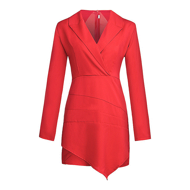 2021 High quality Fashion Women Blazer Dress Solid White Turn Down Neck Long Sleeve Slim Overlap Hem Brief Elegant Office Women Workwear Dress #40
