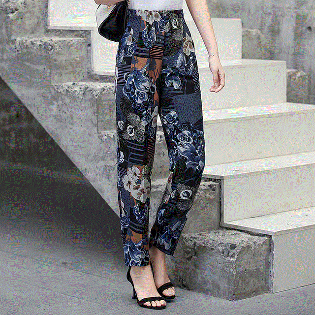 2021 High quality 22 Colors Women Summer Casual Pencil Pants XL-5XL Plus Size High Waist Pants Printed Elastic Waist Middle Aged Women Pants