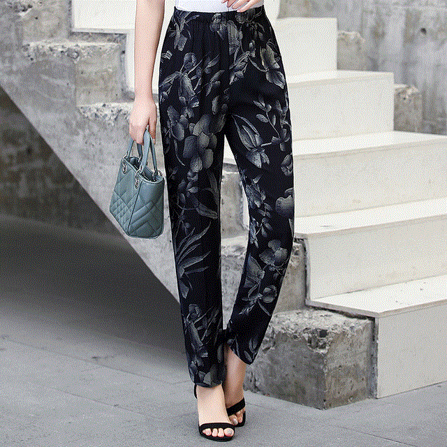2021 High quality 22 Colors Women Summer Casual Pencil Pants XL-5XL Plus Size High Waist Pants Printed Elastic Waist Middle Aged Women Pants