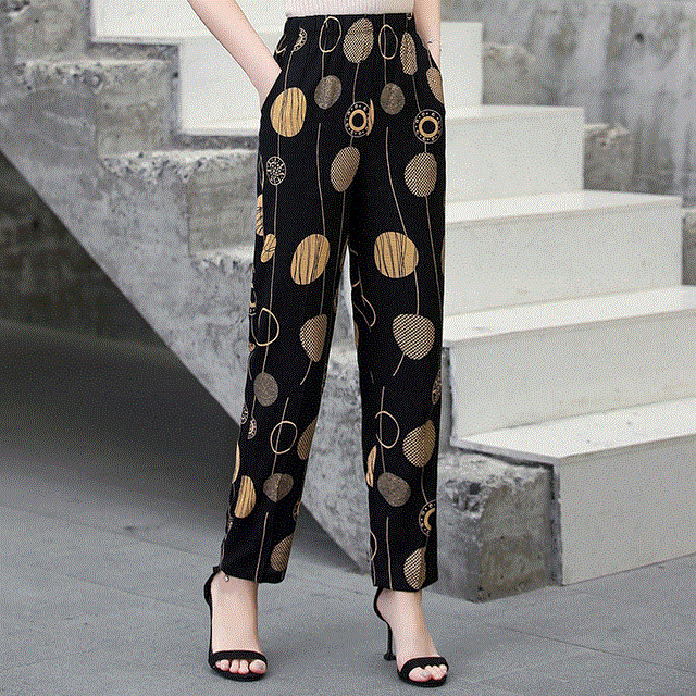2021 High quality 22 Colors Women Summer Casual Pencil Pants XL-5XL Plus Size High Waist Pants Printed Elastic Waist Middle Aged Women Pants