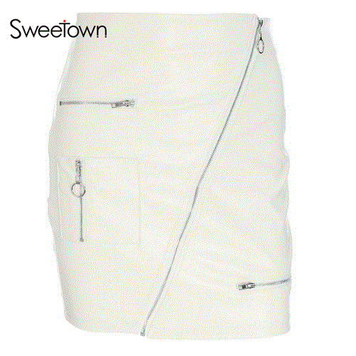 2021 High quality Sweet Solid Boho Beach Style Skirts Women Zipper A Line Skirt Summer High Waist Leather Elegant