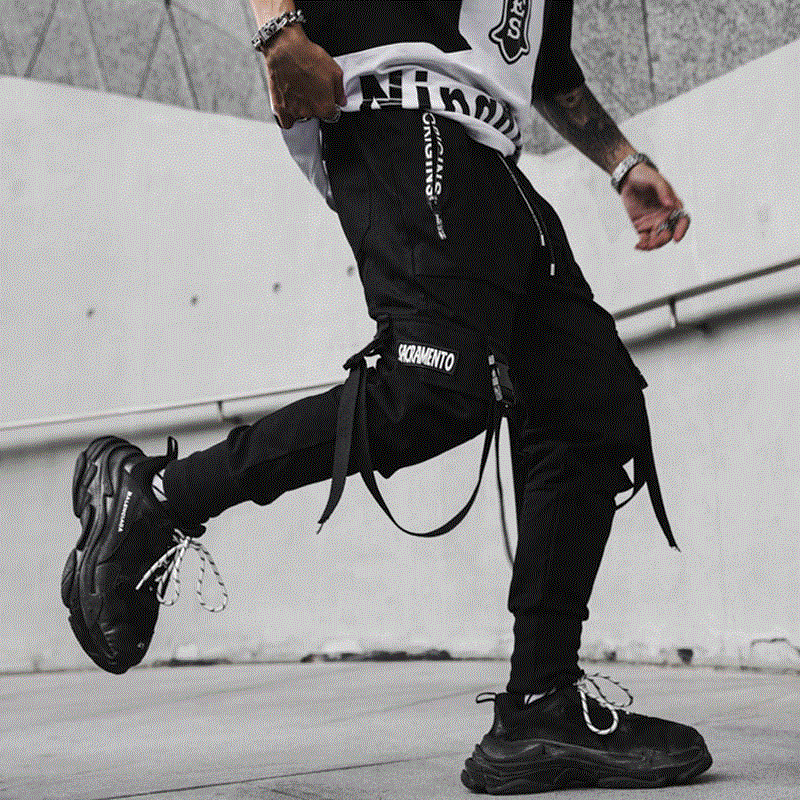 2021 High quality April MOMO  Men New Spring Hip Hop Pants Club Singer Stage Costume Trousers Ribbons Streetwear Joggers Sweatpants Hombre