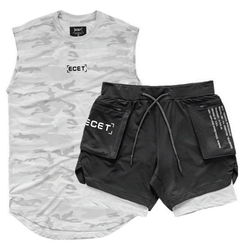 2021 High quality 2 Pcs Sports Set Men Running Shirts/Vests Shorts Jogging Men Sportswear Suit Soccer Running Fitness