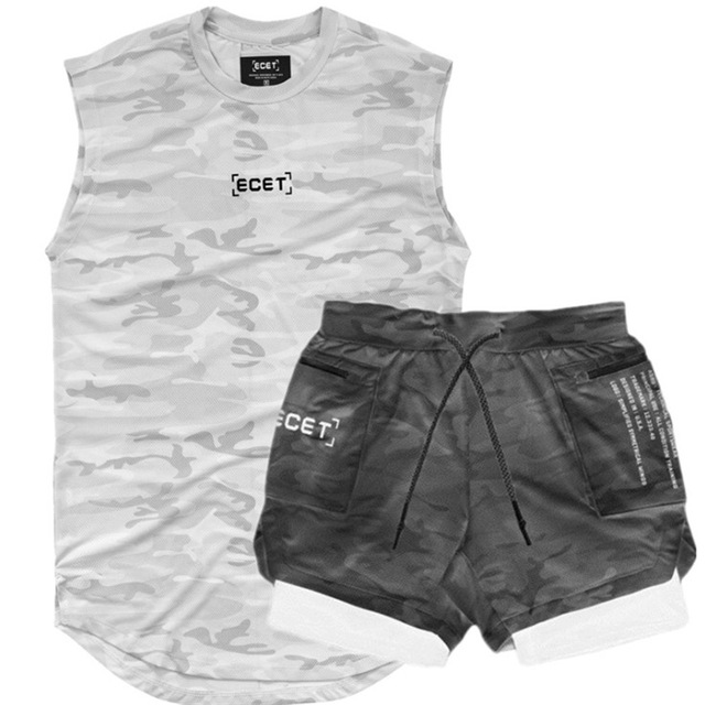 2021 High quality 2 Pcs Sports Set Men Running Shirts/Vests Shorts Jogging Men Sportswear Suit Soccer Running Fitness